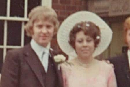 l-r Stuart and Jenny Caulfield on their wedding day