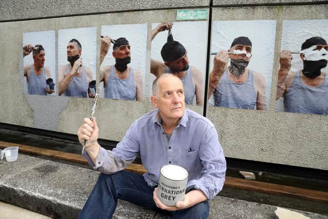Bill Drummond outside the Roof Top Arts Centre where he will exhibit his 25 Paintings