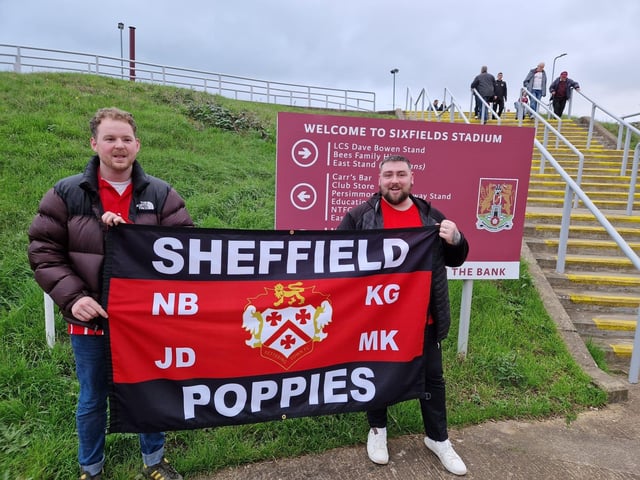 Poppies fans at the FA Cup first round game at Northampton Town