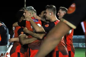 Kettering Town will be hoping for more scenes like this when they head to King's Lynn Town in the third qualifying round of the Emirates FA Cup. Picture by Peter Short