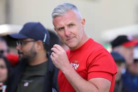 Richard Lavery shows his disappointment following Monday's play-off final defeat (Picture: Peter Short)