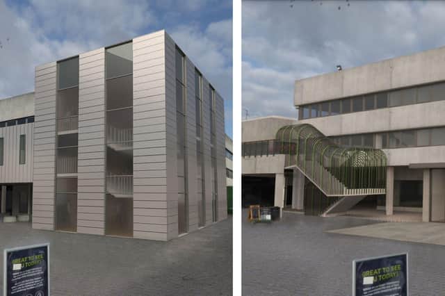 Left - the original plan for an extension at Chisholm House sixth form centre. Right - the plan modified because of budget constraints. Images: Devonshire Arhictects