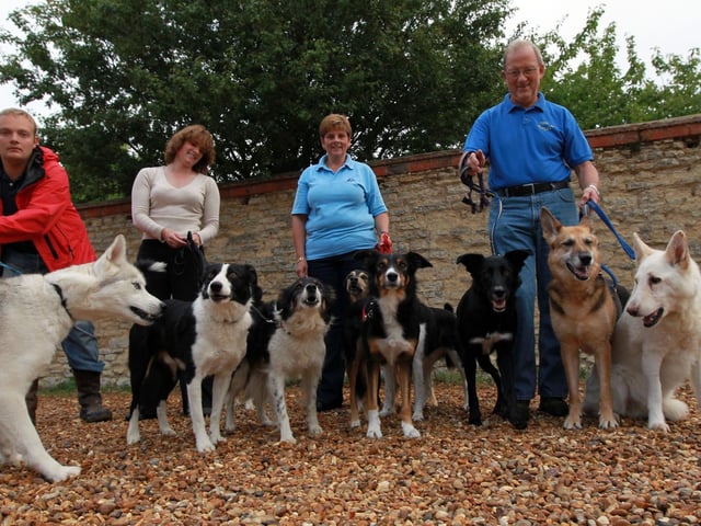 Rushden Hall Park dog show in aid of Cransley Hospice: l-r Dog owners Paul Wilcox, Rachel Hanna-Mears, Gill Mason and Les Poulter.
2010