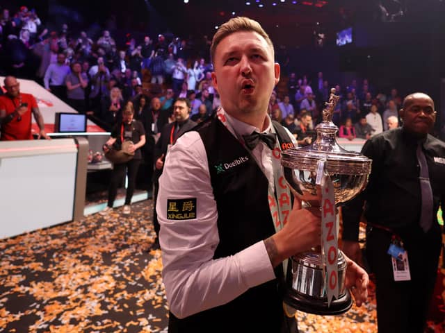 Kyren Wilson celebrates after winning the Cazoo World Snooker Championship