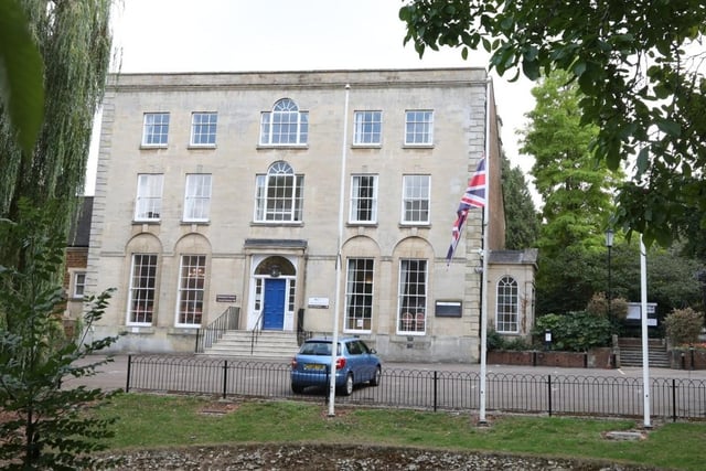 The union flag flying at half-mast outside the Wellingborough council Swanspool offices