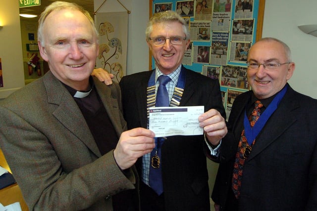 Kettering, Cransley Hospice, £400 from Lions Club Kettering  and District l-r Rev Dr John Smith, Mike Walsh (president) and John Gray (vice-president)