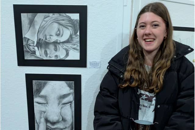 Lower Sixth pupil Charly S and her winning piece, Girl in the Mirror.
