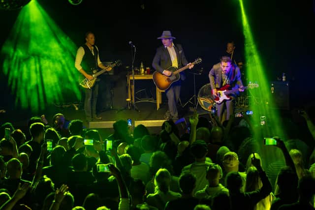 Peter Doherty on stage at the Roadmender in Northampton on Wednesday, August 29, 2024, with Andy Newlove and Babyshambles members Drew McConnell and Adam Ficek. Photo by David Jackson.