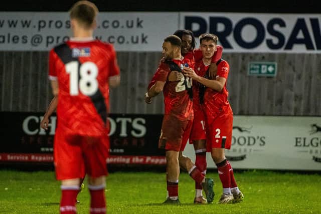 Kettering Town celebrate their fourth goal against Corby (Picture: Jim Darrah)
