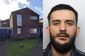 Klodi Sulku and the house in Dresden Close that he turned into a cannabis grow house. Image: Northants Police / National World