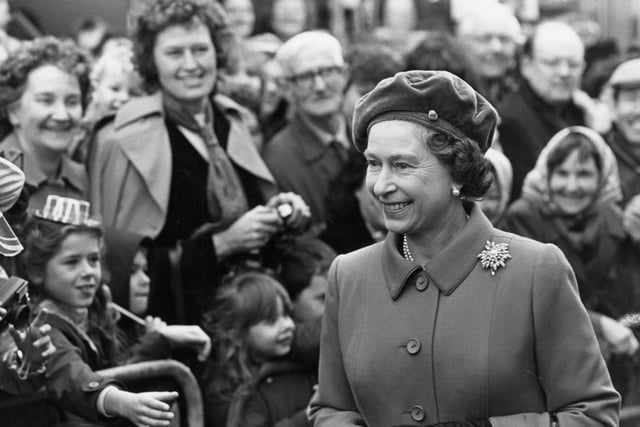 Crowds welcome The Queen In 1982 on her visit to Queen Elizabeth School