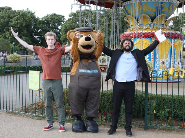 Kettering,  James Acaster at Wicksteed Park with Wicky Bear