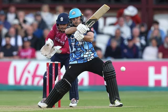 Gareth Roderick hits out for Worcestershire Rapids against the Steelbacks