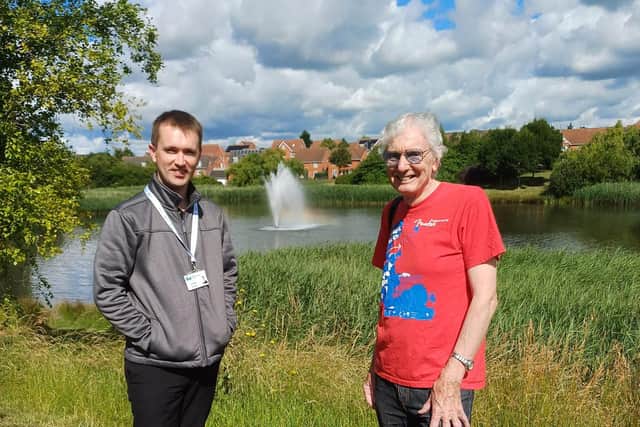 Cllr Ross Armour and OVCA chair Paul Balmer with the restored fountain. Image: Submitted