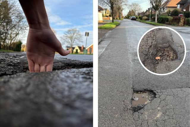 Potholes in Poplar's Farm Road, Barton Seagrave, reported over the weekend by a resident to North Northants Council via NNC Street Doctor