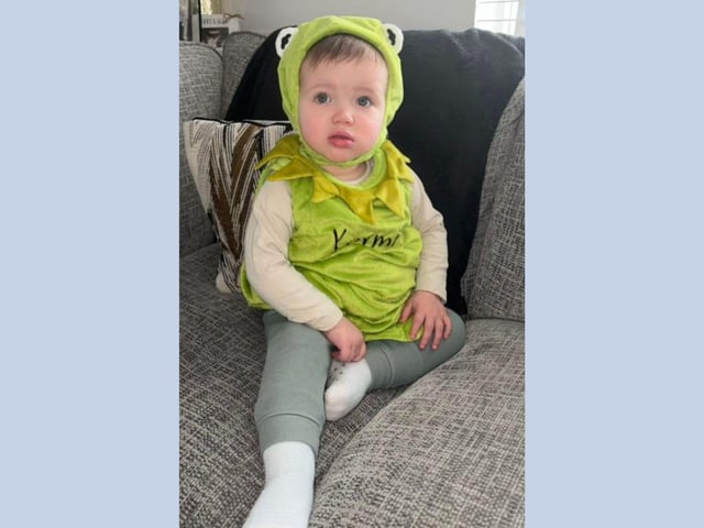 Stephen age 1 as the frog from Room on the Broom