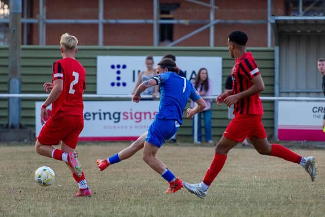 Jordon Crawford in action for Corby Town against Rothwell Corinthians (Picture: Jim Darrah)