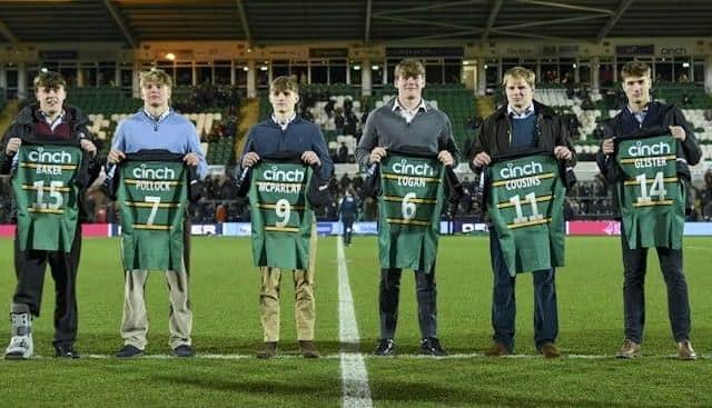 Ewan Baker, Henry Pollock, Archie McParland, Reuben Logan, Toby Cousins and Will Glister (picture: Northampton Saints)
