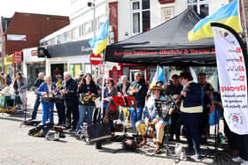Burton Latimer Ukelele & Drum orchestra fundraising for Ukraine in Kettering town centre