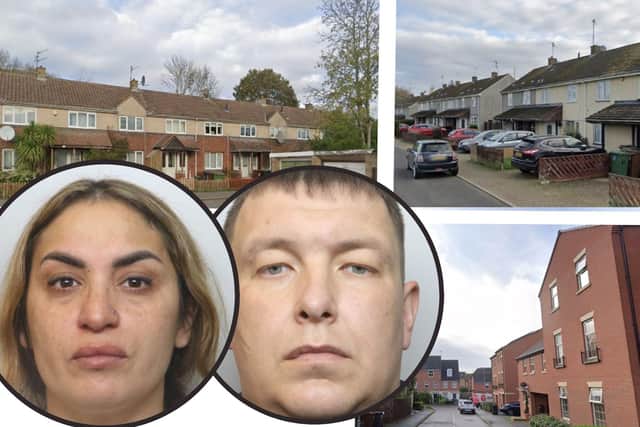 Lyda Petraviciute and Laisvydas Urbaitis have been sentenced for running a human trafficking ring across Corby from streets including Bonnington Walk, Outfield Close and Llwellyn Walk