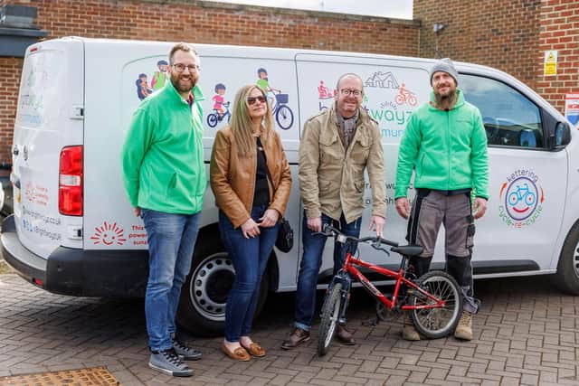 Dez Dell, Brightwayz Project Support, Catherine Houghton Greatwell Homes Customer Assembly, Nikki Glazebrook, Greatwell Homes’ Senior Community Involvement Officer and Wesley Cash, Brightwayz Bike Mechanic