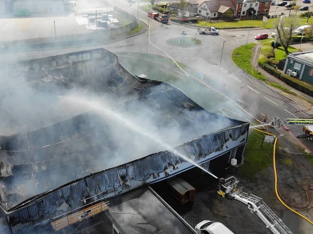 An aerial view of the fire in Corby