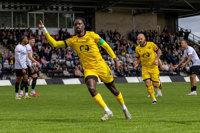 Joel Nketia fired Diamonds 2-1 up against Corby (Picture: Shaun Frankham)