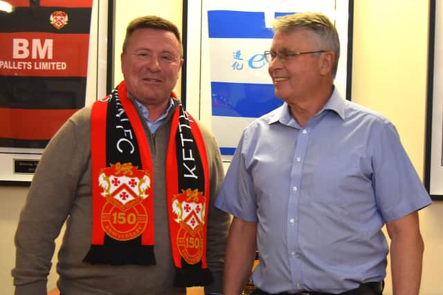 Club president Ken Samuel welcomed new Kettering Town manager Andy Leese to the club this week. Picture by Paul Cooke/Poppies Media