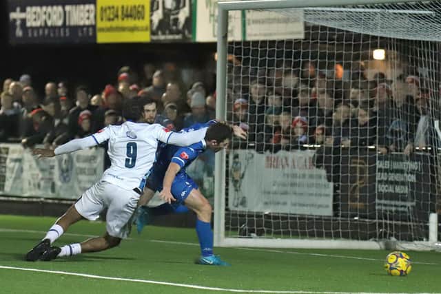 Nile Ranger spurns a late chance for Kettering (Picture: Peter Short)