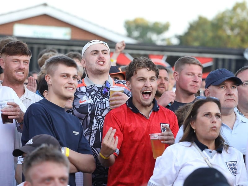 Fans at the Kettering Town FC World Cup Fan Zone watch England vs Argentina in the semi-final