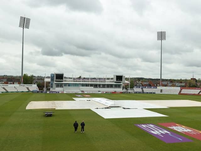 It was a soggy scene at the County Ground throughout Monday (Photo by David Rogers/Getty Images)