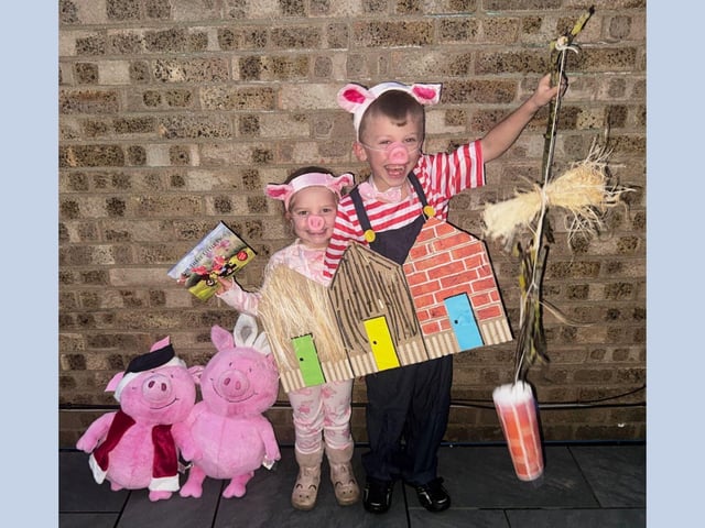 George 7, and Maddison, 4, from Ringstead as the three little pigs.