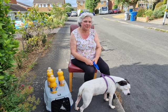 Jayne Robinson, who told the Co-op about the fire, with dog Roxy and cat Lusek