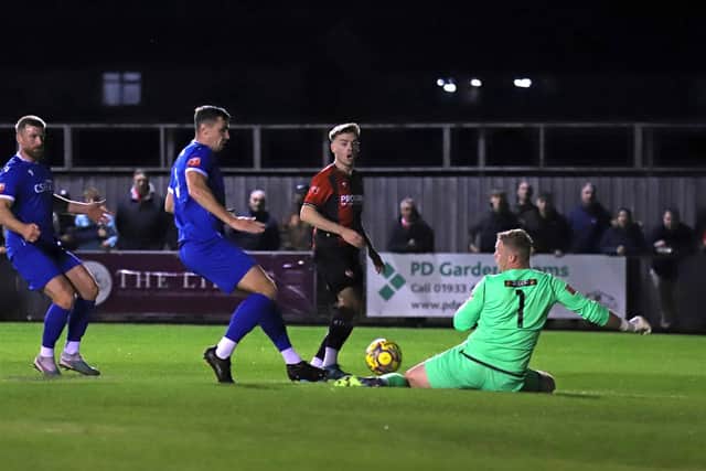Kettering Town's Dan Jarvis shoots narrowly wide (Picture: Peter Short)
