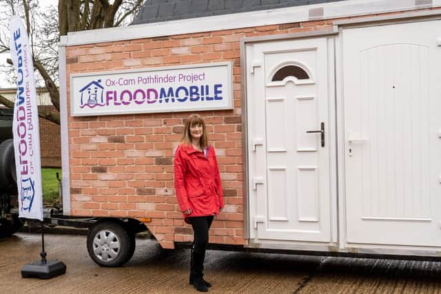 Mary Long-Dhonau OBE - flood resilience champion - with the Floodmobile