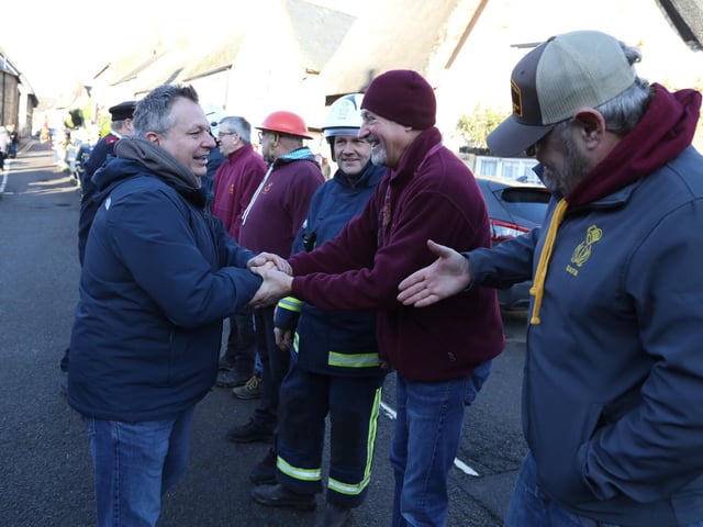 Geddington Volunteer Fire Brigade vs Northants Fire and Rescue firefighters at the annual Geddington Squirt
Darren Dovey (Chief Firefighter) shakes hands with the teams