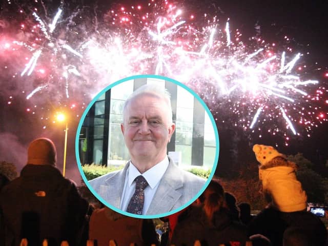 Corby Fireworks and inset Cllr Martin Griffiths leader of North Northants Council /IMG