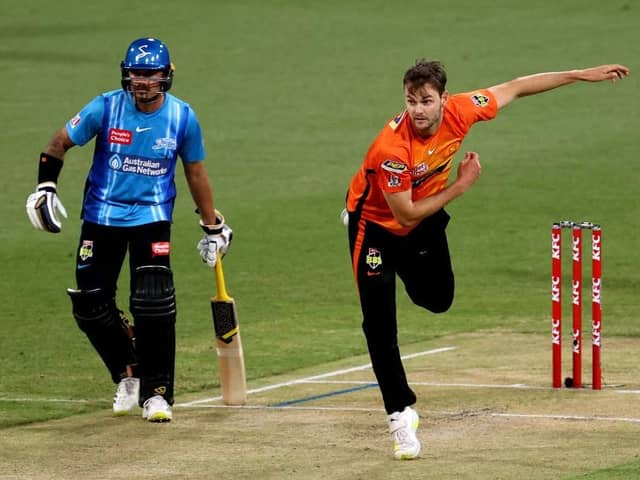 Matt Kelly in Big Bash League action for Perth Scorchers against Adelaide Strikers in December