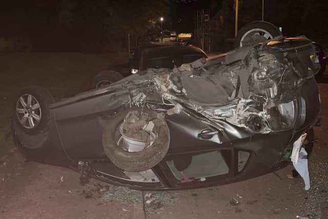 A VW Polo was flipped onto its roof