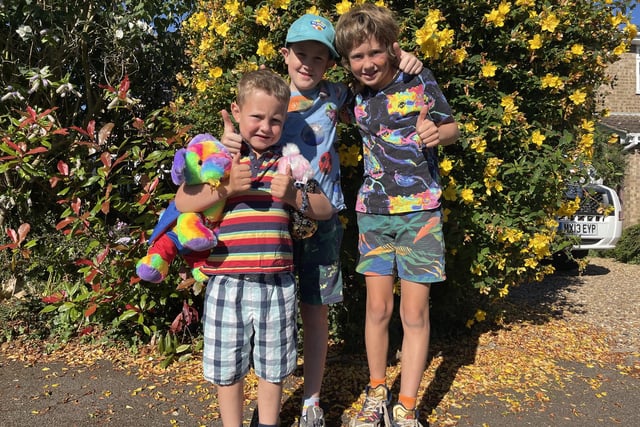 Sam, Patrick and Raphael ready for their rainbow day at Uppingham CofE Primary