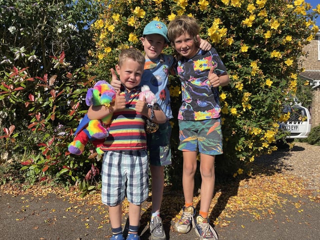Sam, Patrick and Raphael ready for their rainbow day at Uppingham CofE Primary