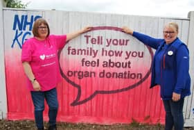 KGH organ donation chairman, Nicola Lee, with Tesco Community Champion, Julie Gillis, and the board