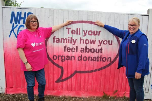 KGH organ donation chairman, Nicola Lee, with Tesco Community Champion, Julie Gillis, and the board