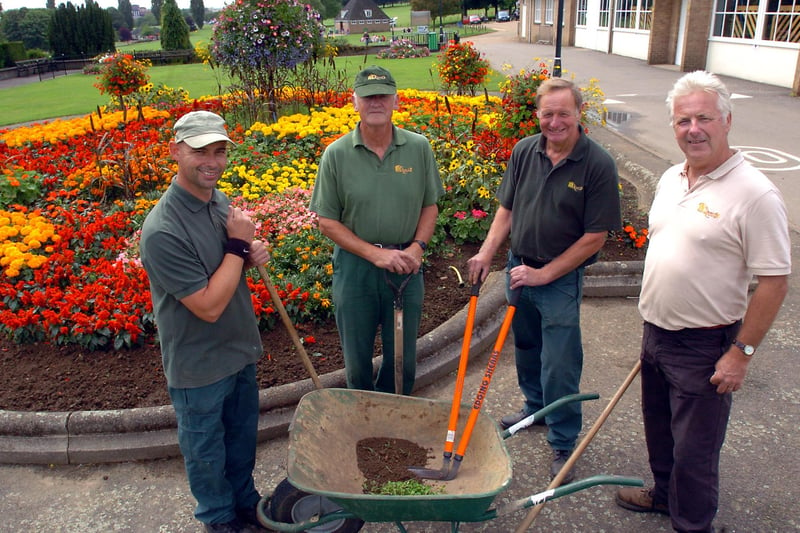 The gardening team back in August 2007. Pictures are, from left, Kev Lenton, Michael Clarkson and Bert Woolley, with head gardener Chris Shatford.
