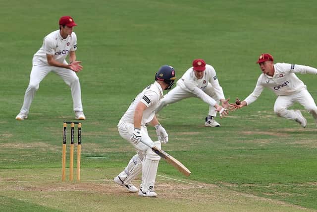 Nathan McSweeney put down this chance off the batting of Ben Compton