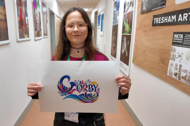 Tresham College student Regina with her winning Corby Town of Culture artwork/Corby Town of Culture