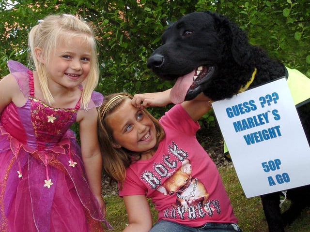 Corby Lakelands summer fete: Guess my weight l-r sisters Natasha Gillan, four and Lauren, eight with Marley the dog
2009
