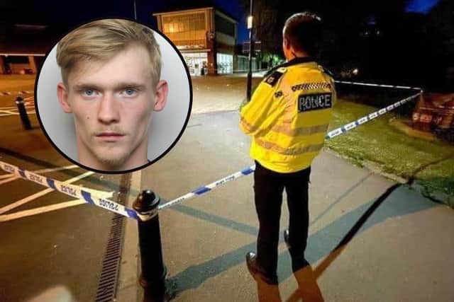 Tyler Groom (inset) with the scene of the stabbing/ Leicestershire Police/Andy Carpenter