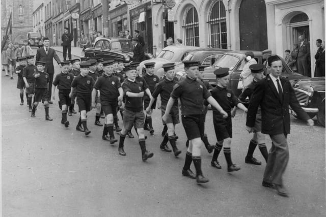 1st Kettering Boys Brigade march down Gold Street in the Mayor's parade of 1967