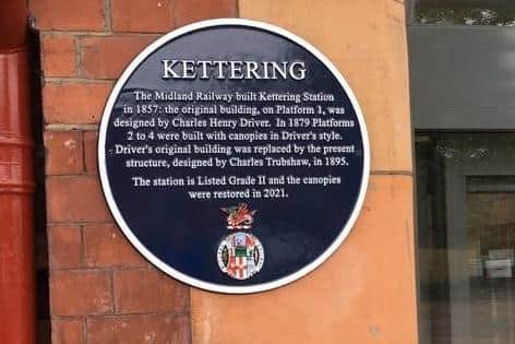 Close up of plaque at Kettering station